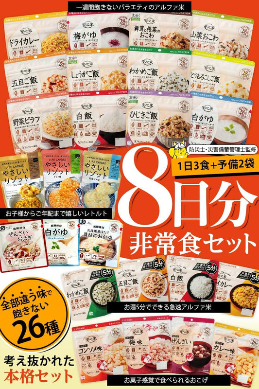 非常食26種、8日分、バラエティセット