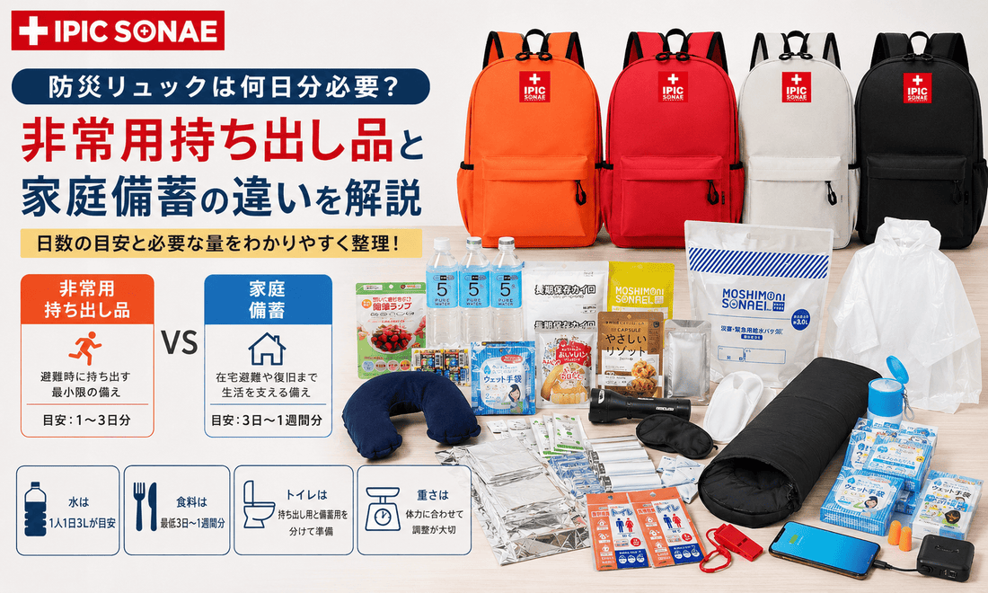 防災リュックは何日分？持ち出しと家庭備蓄の分け方を解説 – IPIC