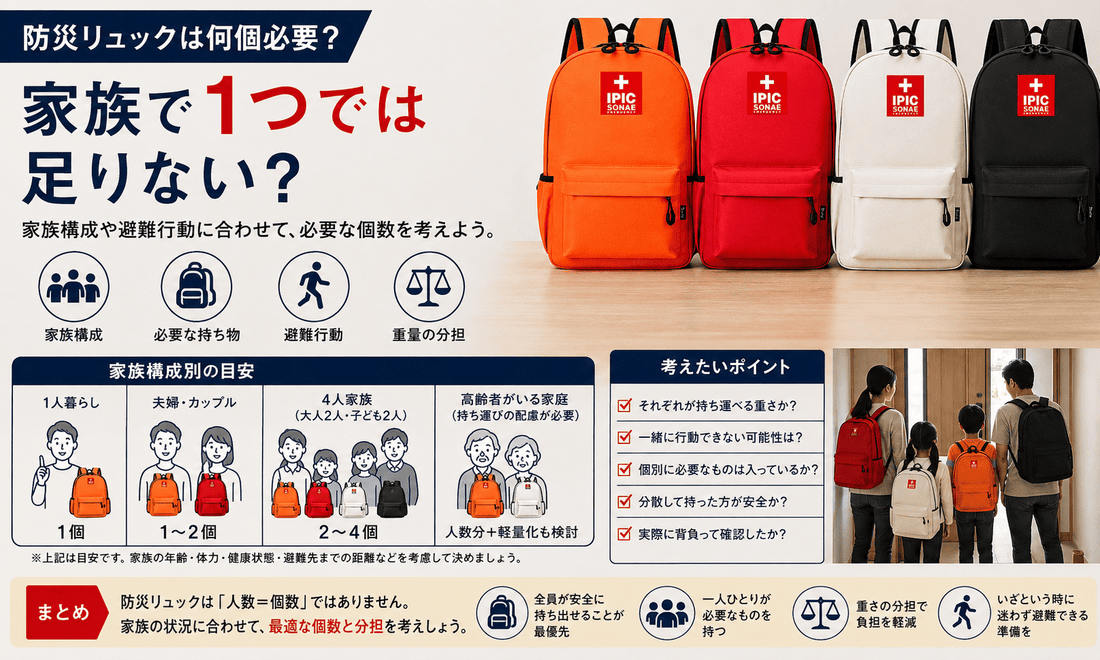 防災リュックは何個必要か家族で1つにまとめる場合と複数に分ける考え方を解説