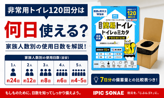 非常用トイレ120回分は何日使える？家族人数別の使用日数の目安を解説したイメージ