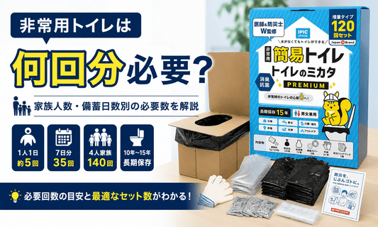 非常用トイレは何回分必要？1人あたり・家族人数・備蓄日数別の必要回数を解説するトイレのミカタPREMIUM120回セット