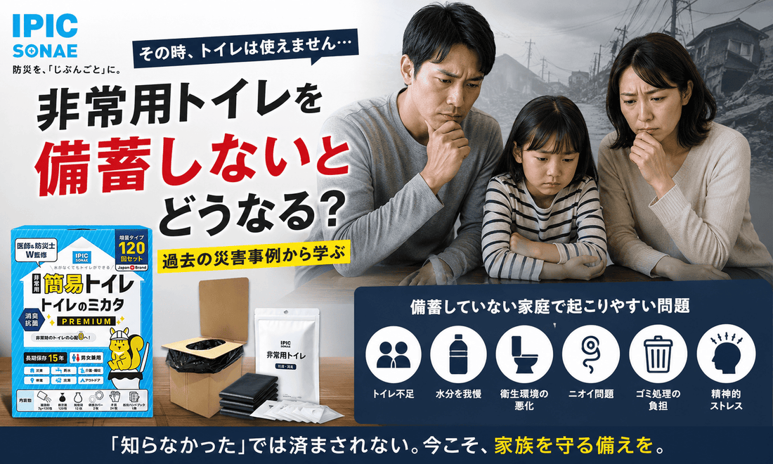非常用トイレを備蓄しないとどうなるのかを過去の災害事例から解説したイメージ