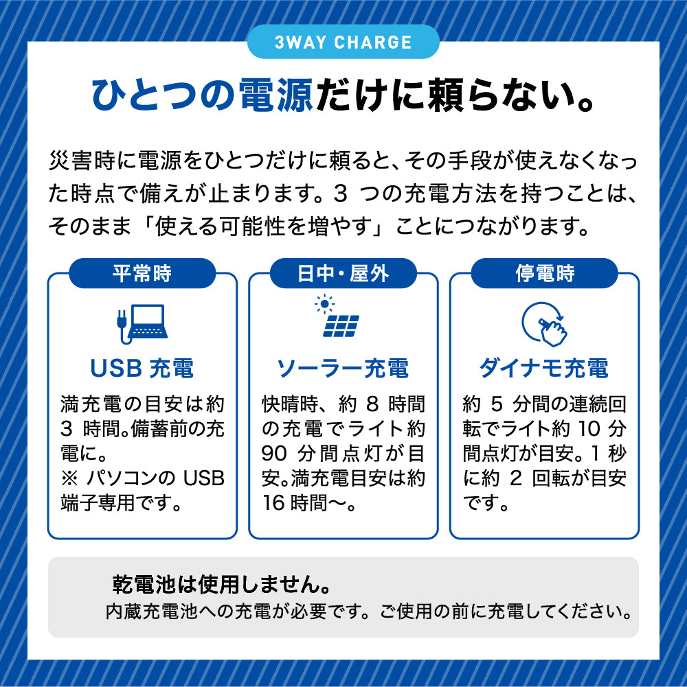 ラジオ付マルチ充電ランタン 電池不要 3WAY充電式