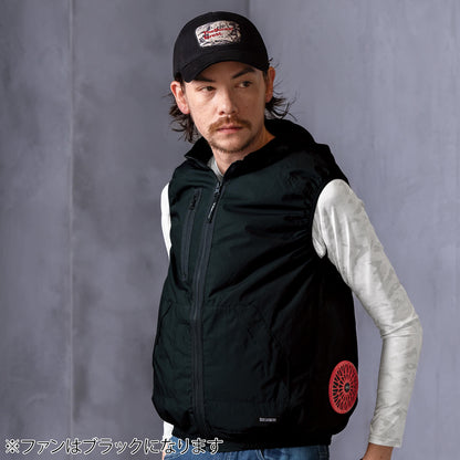 防災 空調服フード付きベスト S・M・L・LL + スターターキッド 18V (ファンカラー：ブラック)