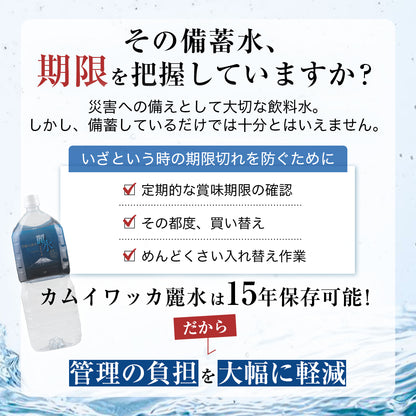 保存水 15年 カムイワッカ麗水 500ml×24本 2L×6本 日本製 天然水 備蓄 避難食