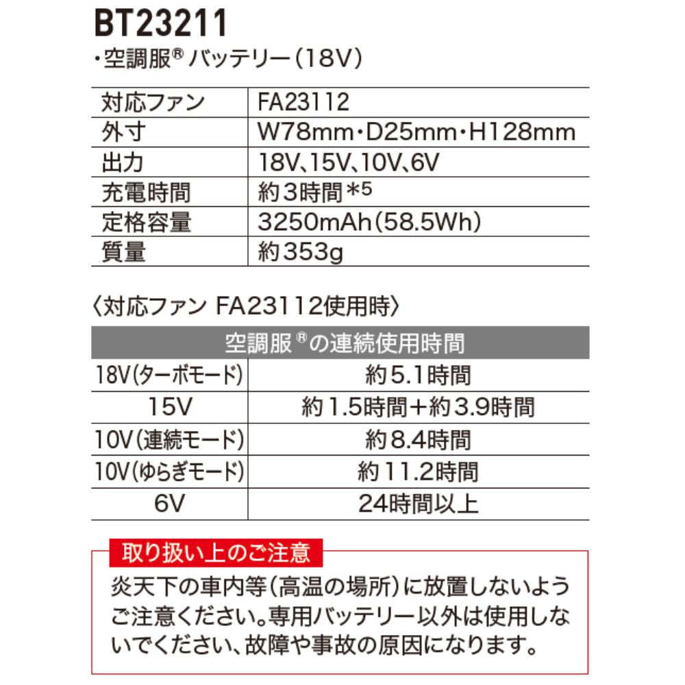 防災 空調服®︎専用バッテリー 18V BT23211