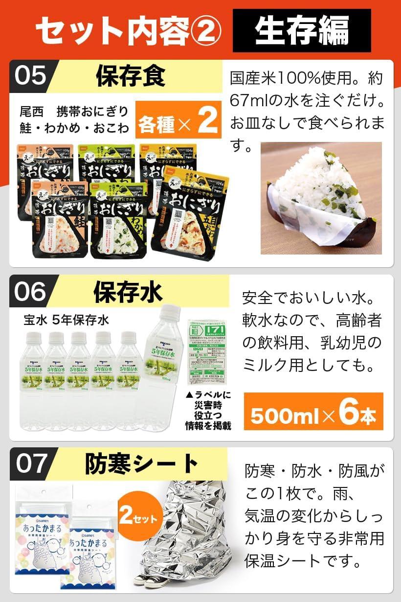 ワンソート 防災セット 2人用 オサメット付き オレンジ